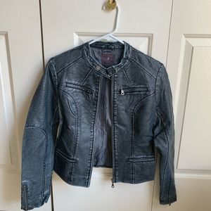 Blue Distressed leather motorcycle jacket